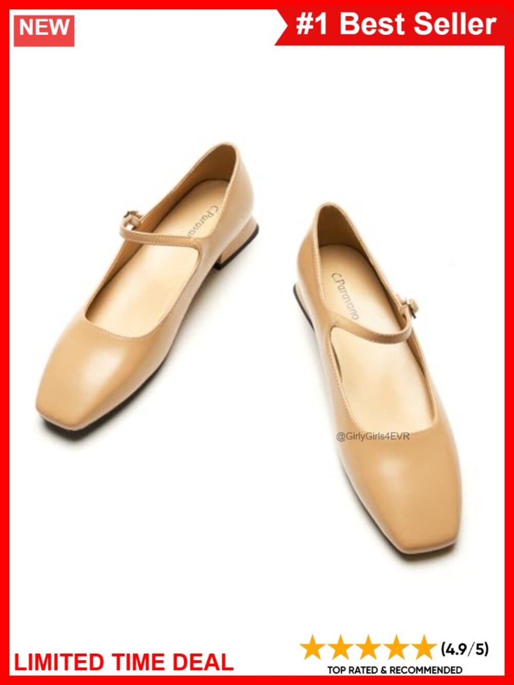 Leather Mary Jane Ballet Flats Square Toe Memory Foam
